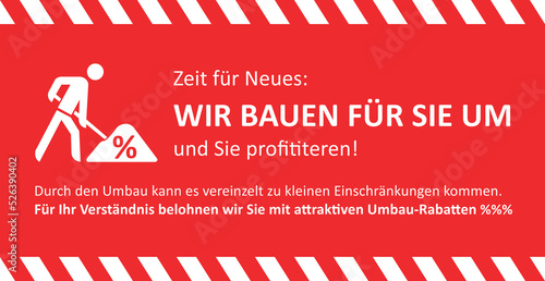 Bauzaun Umbau Renovierung Geschäft Laden Einkaufsmarkt Rabatte Aktion Hinweis