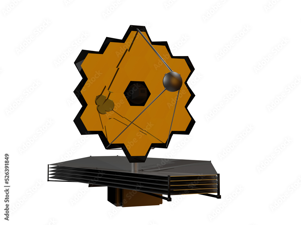 James Webb telescope. Space infrared telescope Observatory isolated. Simplified 3D rendered illustration.