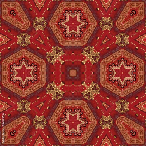 Illustration abstract kaleidoscope of chinese new year. Red color ideas for picture, canvas, decor, door, cover, pillar, wall design. Fit for pattern, backdrop, wall art, logo, fashion, art gallery.