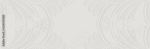 Banner, cover design. Embossed ethnic abstract 3D pattern on a white background, paper press. Folk traditional ornaments of the East, Asia, India, Mexico, Aztecs, Peru.