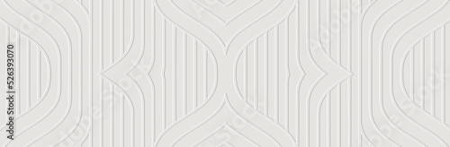 Banner, cover design. Embossed ethnic elegant 3d pattern of stripes and lines on a white background, art deco style, paper press. Tribal geometric ideas for websites, presentations.