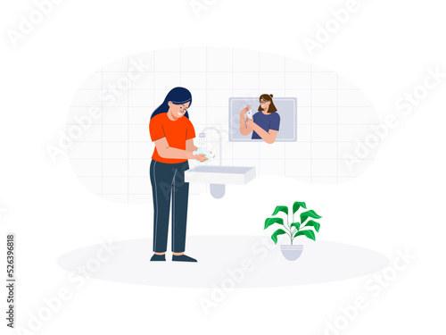 The Covid-19 pandemic requires everyone to maintain cleanliness. Diligent hand washing and using hand sanitizers are mostly done by people during the pandemic. Covid-19 vector illustration	