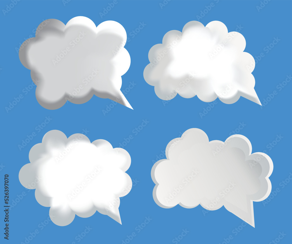 Cloud Speech Bubble Set On Blue Background