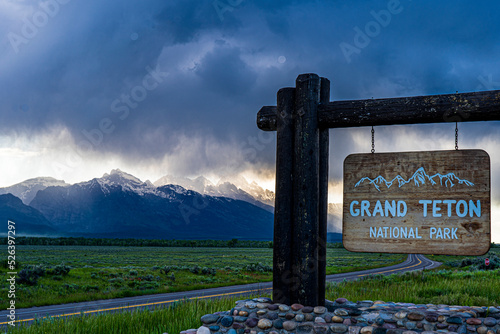 Billede på lærred Entrance to Grand Teton National Park during a fleeting storm