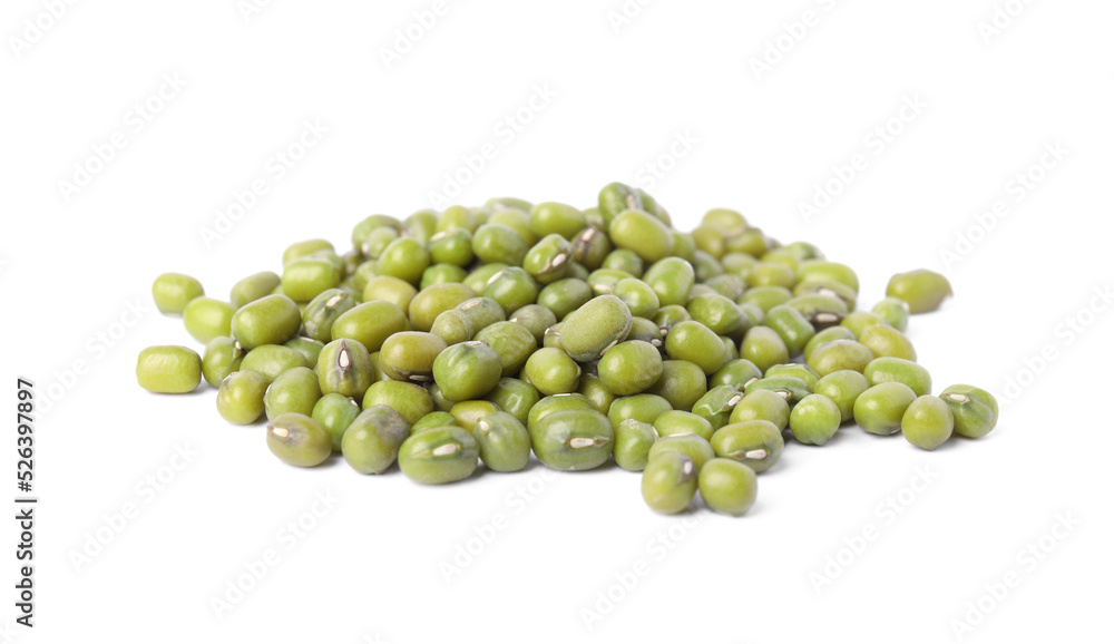 Pile of green mung beans isolated on white. Organic grains Pile of green mung beans isolated on white. Organic grains