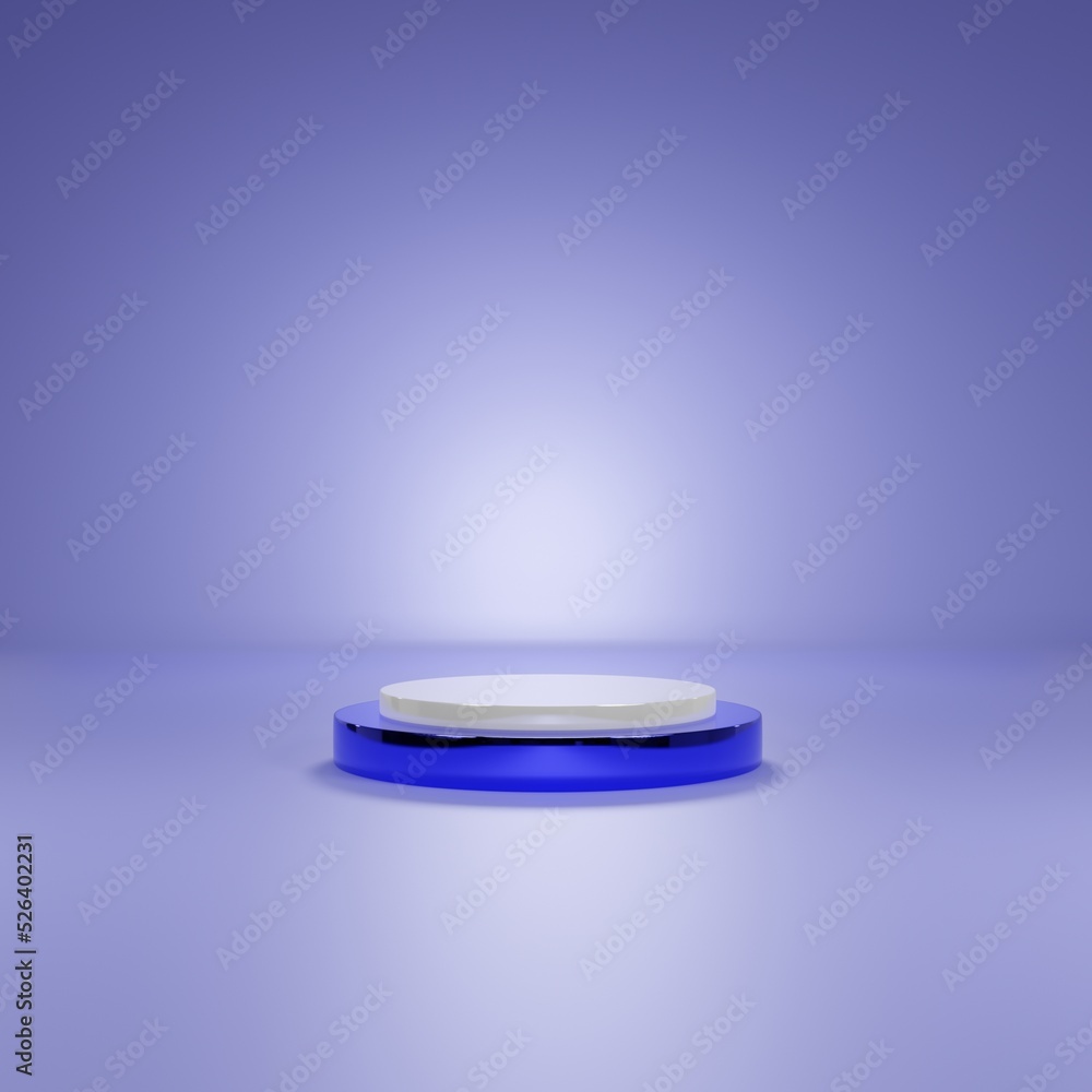 empty metallic dark blue rounded podium with white top for exhibition empty metallic dark blue rounded podium with white top for exhibition