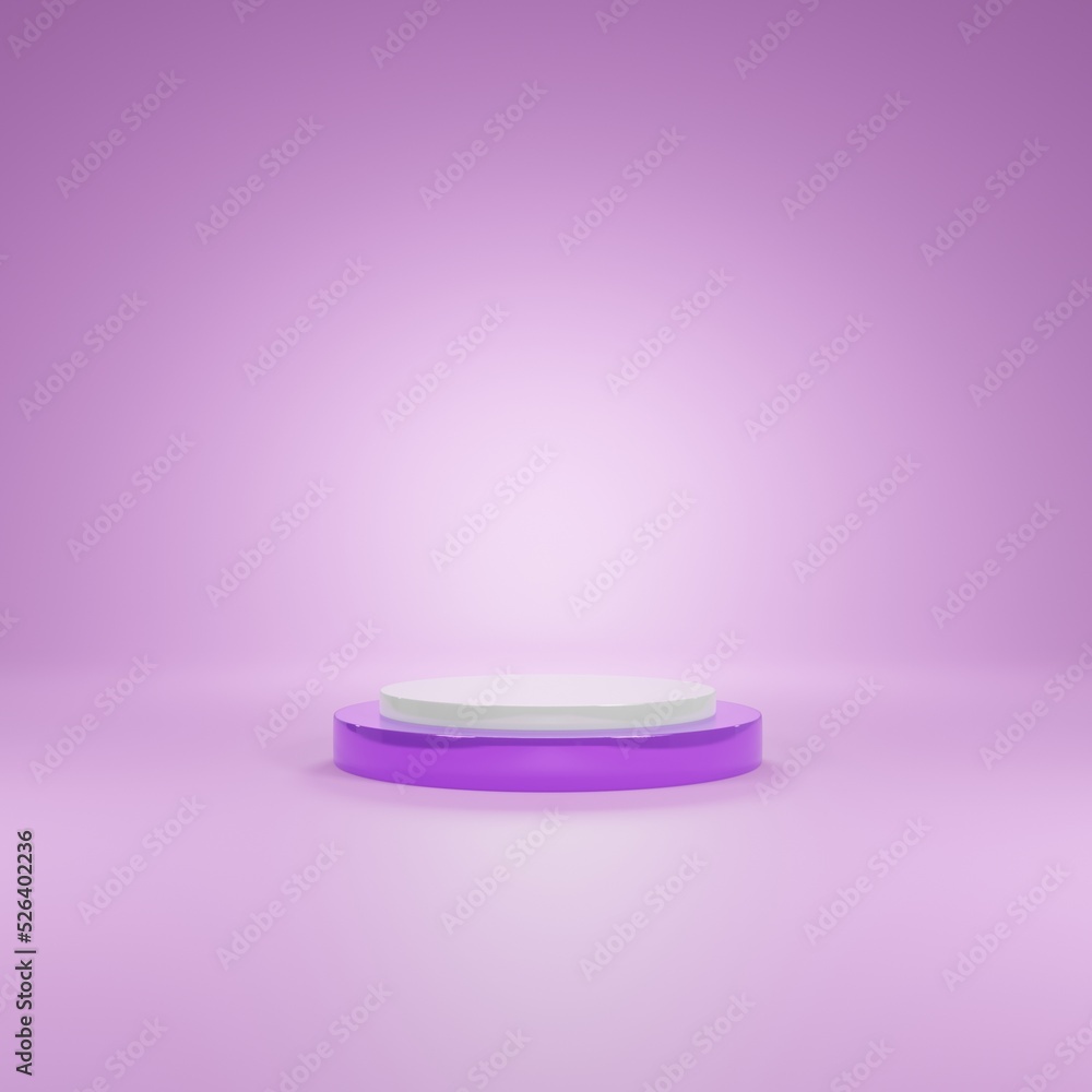 3D render empty metallic purple rounded podium with white top for exhibition 3D render empty metallic purple rounded podium with white top for exhibition