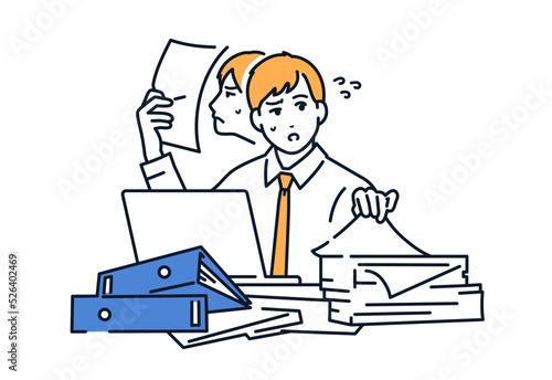 書類を探す若いビジネスマンのシンプルなベクターイラスト素材