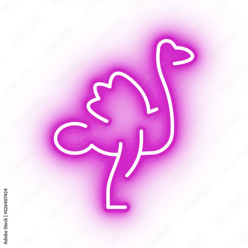 Fototapeta premium Neon pink ostrich icon, transparent background, neon safari animal icon