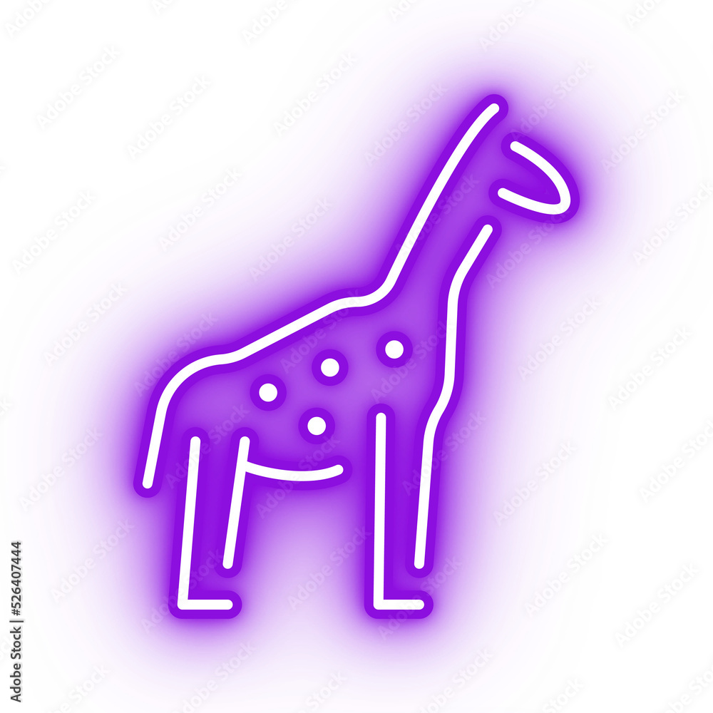 Neon purple giraffe icon, transparent background, neon safari animal