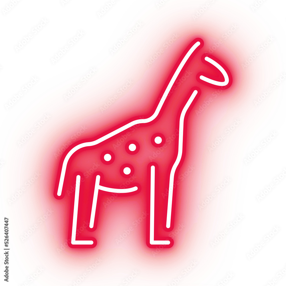 Neon red giraffe icon, transparent background, neon safari animal icon