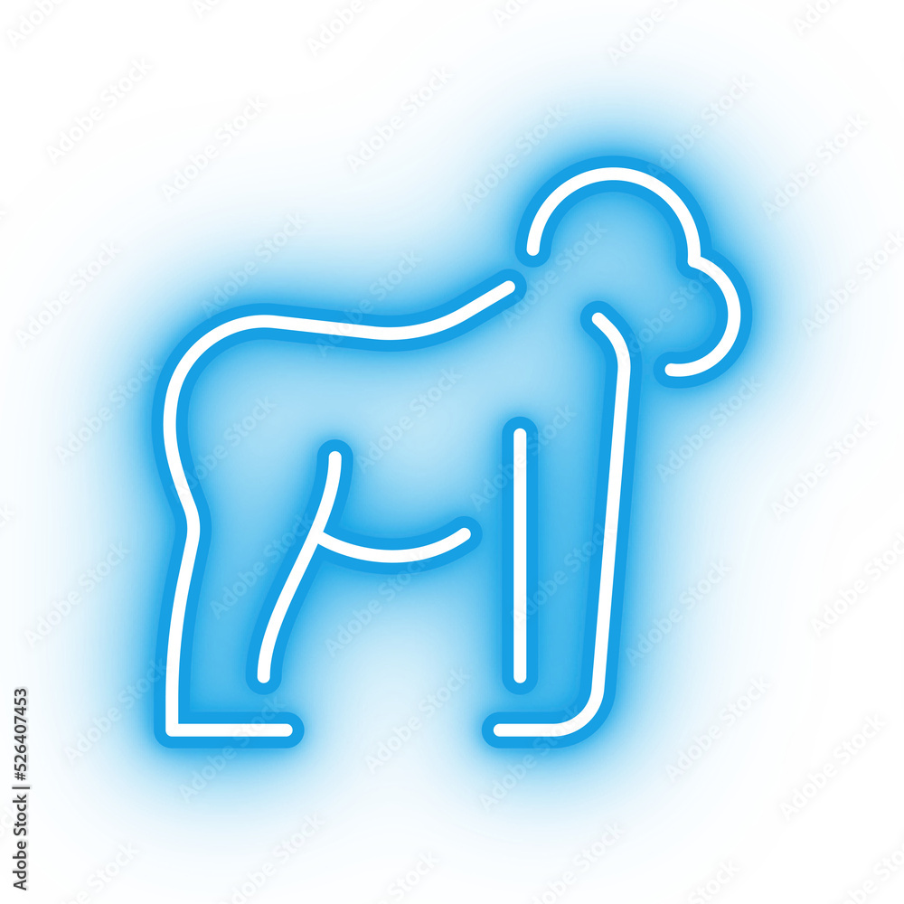 Neon blue gorilla icon, transparent background, neon safari animal icon Neon blue gorilla icon, transparent background, neon safari animal icon