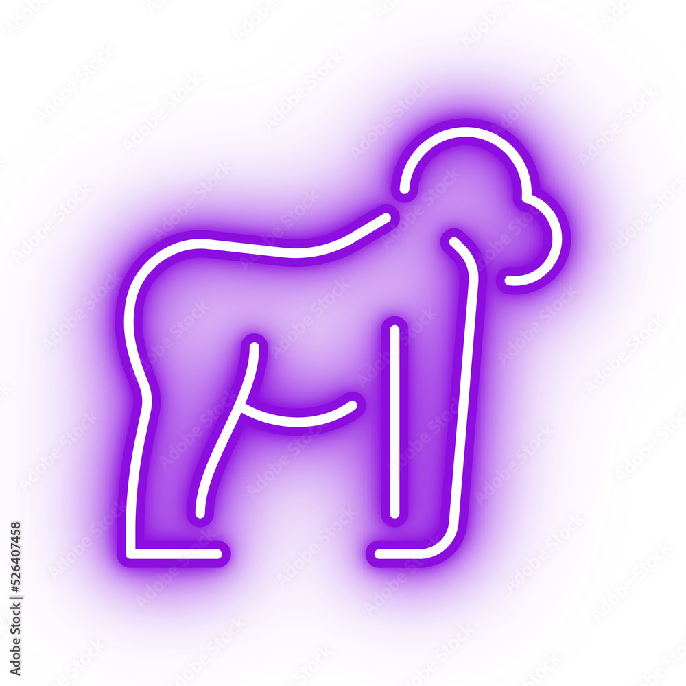 Neon purple gorilla icon, transparent background, neon safari animal icon Neon purple gorilla icon, transparent background, neon safari animal icon