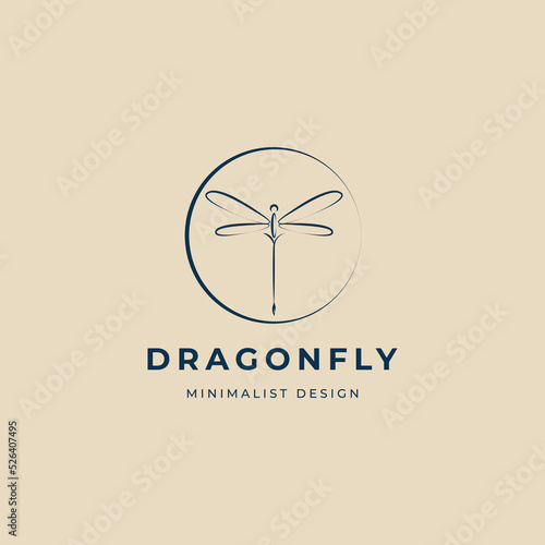 dragonfly line art logo, icon and symbol, with emblem vector illustration design