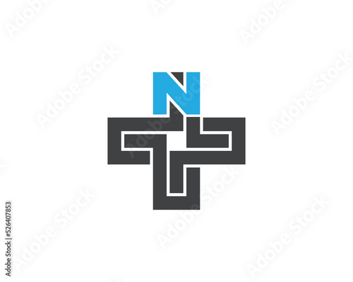 Letter N Plus Logo Concept sign icon symbol Design. Medical, Health Care Logotype. Vector illustration template