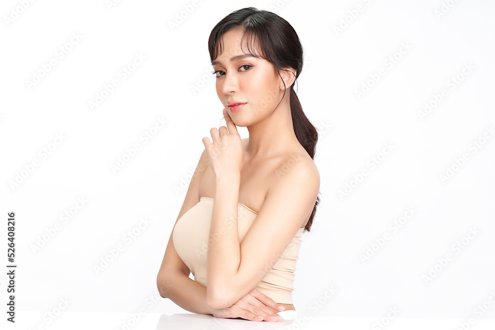 Beautiful young asian woman with clean fresh skin on white background, Face care, Facial treatment, Cosmetology, beauty and spa, Asian women portrait. Beautiful young asian woman with clean fresh skin on white background, Face care, Facial treatment, Cosmetology, beauty and spa, Asian women portrait.