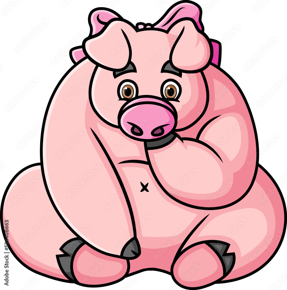 The good pig is sitting and feeling so worry while wearing ribbon The good pig is sitting and feeling so worry while wearing ribbon