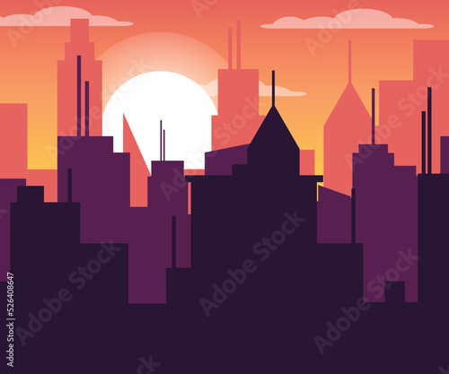 city skyline at sunset