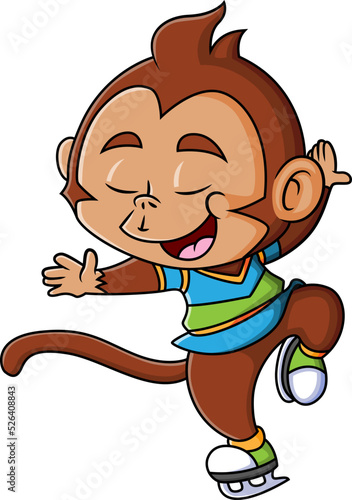 The cool monkey is playing and enjoying the ice skating