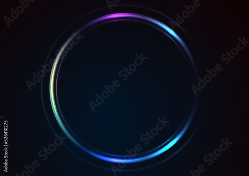 Colorful neon laser rings abstract futuristic design. Technology vector background