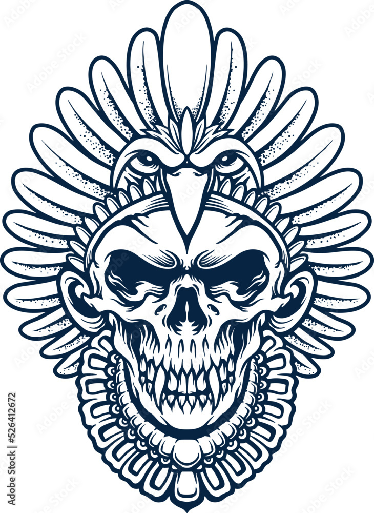Indian Native American Skull Silhouette Vector illustrations for your work Logo, mascot merchandise t-shirt, stickers and Label designs, poster, greeting cards advertising business company or brands.