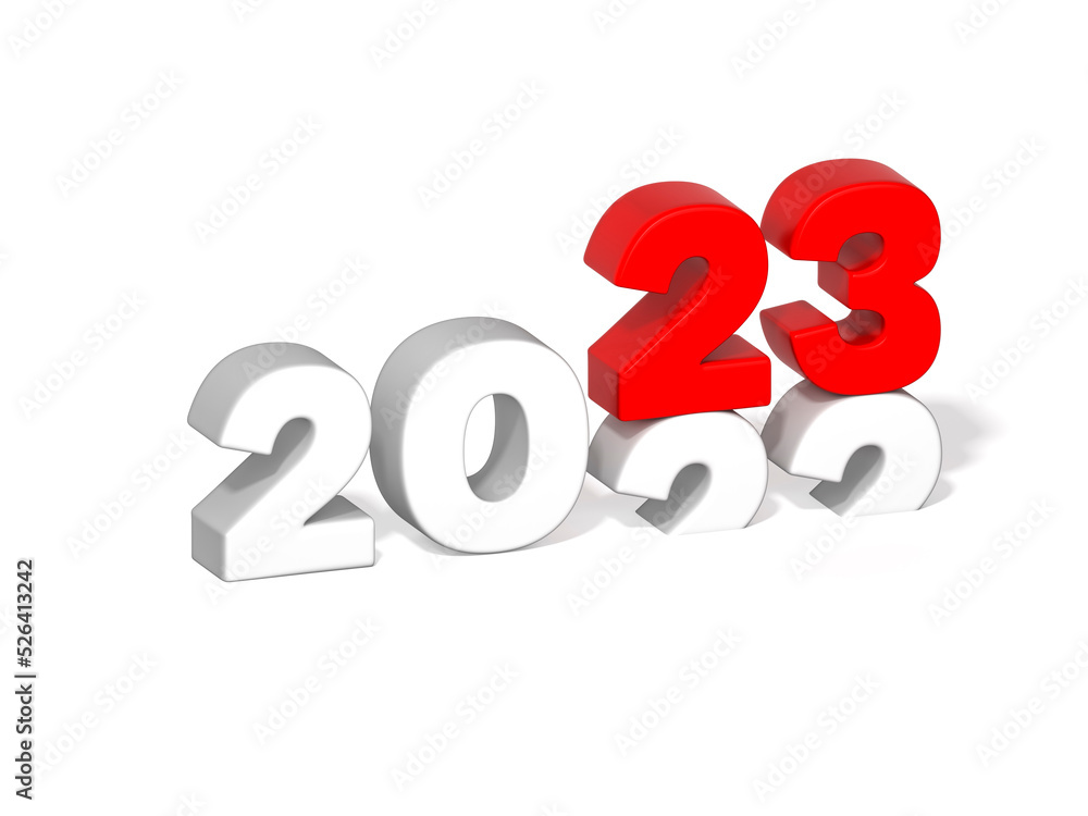 New Year 2023 and past Year 2022 on white background 3d rendering. 3d illustration red colored number celebration festival minimal creative design concept. New Year 2023 and past Year 2022 on white background 3d rendering. 3d illustration red colored number celebration festival minimal creative design concept.