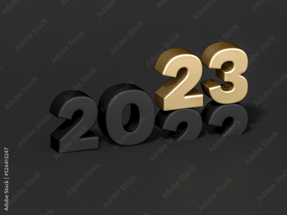 Luxury New Year 2023 and past Year 2022 on dark background 3d rendering. 3d illustration gold colored number celebration festival minimal creative design concept. Luxury New Year 2023 and past Year 2022 on dark background 3d rendering. 3d illustration gold colored number celebration festival minimal creative design concept.