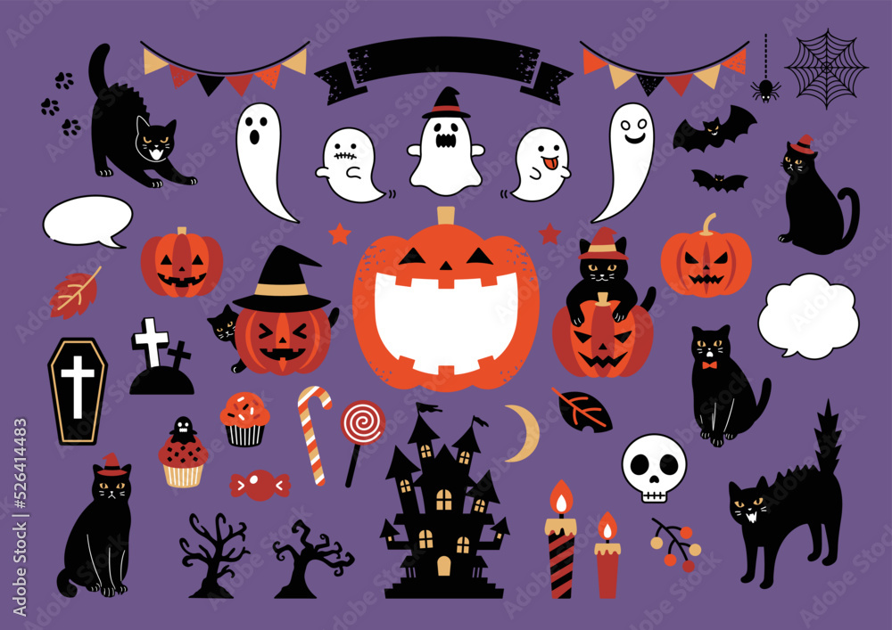 黒猫とハロウィンのイラストセット 黒猫とハロウィンのイラストセット