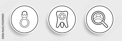 Set line Diamond engagement ring, and Tooth with diamond icon. Vector