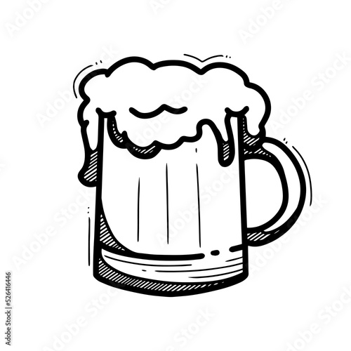 Vector illustration of beer in doodle style, drink icon isolated in white background 