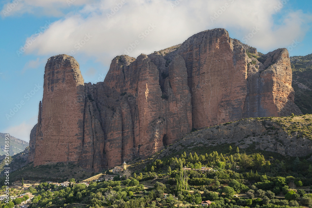Geological formation of the mallos de Riglos in Huesca, Aragon