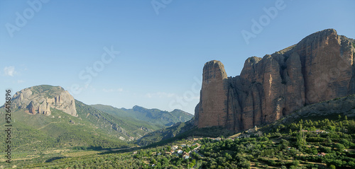 Geological formation of the mallos de Riglos in Huesca, Aragon