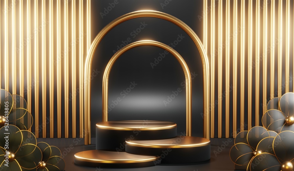 3D rendering of blank product background for cream cosmetics Modern black podium background 3D rendering of blank product background for cream cosmetics Modern black podium background