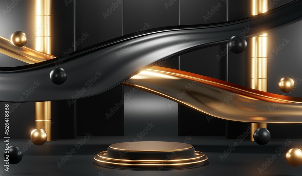 3D rendering of blank product background for cream cosmetics Modern black podium background