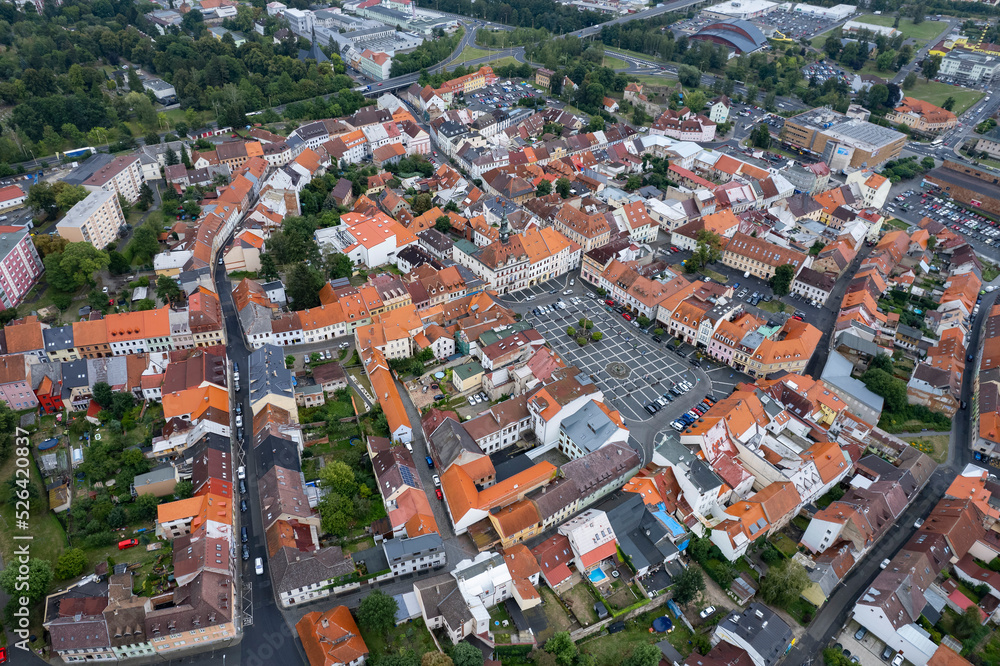 Aerial view of the city Ceska Lipa in the czech Republic on a rainy summer day.