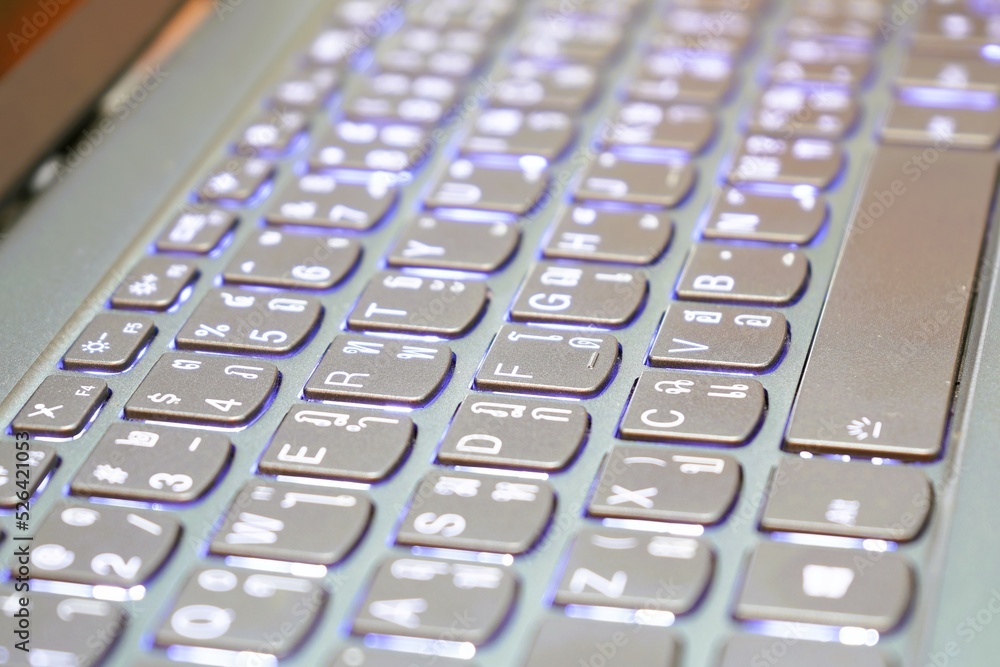 Keypad on laptop keyboard with Thai and English