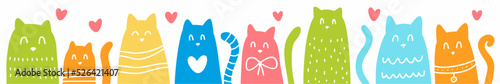 A hand-drawn set of cute cats. Vector illustration of pets drawn in the style of doodles.