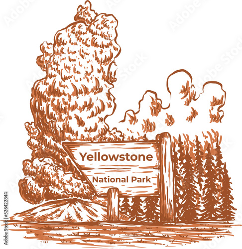 hand drawn vintage yellowstone national park