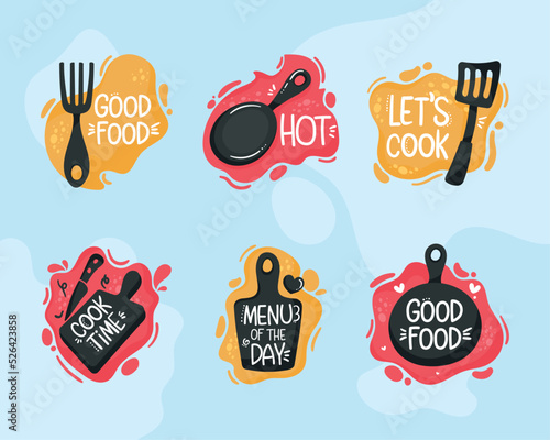 six restaurant letterings icons