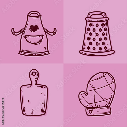 kitchen utensils four icons