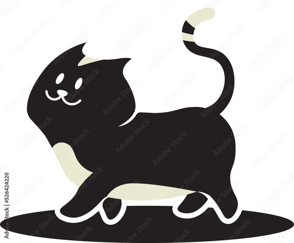 Cute Black And White Cat Walking - Vector Illustration