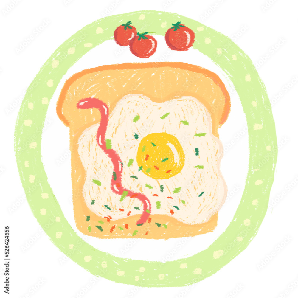 Toast with scrambled eggs. Breackfast hand drawn illustration Toast with scrambled eggs. Breackfast hand drawn illustration