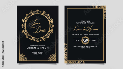 Beautiful golden luxury mandala flower wedding invitation template design