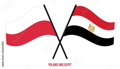Poland and Egypt Flags Crossed And Waving Flat Style. Official Proportion. Correct Colors.