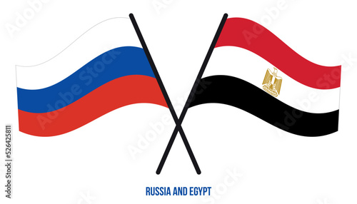 Russia and Egypt Flags Crossed And Waving Flat Style. Official Proportion. Correct Colors.