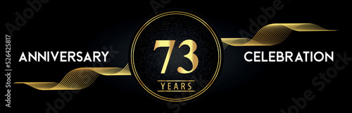73 Years Anniversary Celebration with Golden Waves and Circle Frames on Luxury Background. Premium Design for banner, poster, graduation, weddings, happy birthday, greetings card and, jubilee.