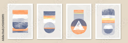 Organic abstract paint art for bathroom. Geometric minimalist shapes watercolor drops, vertical 50s texture aesthetic. Contemporary minimal bright design background. Vector poster set