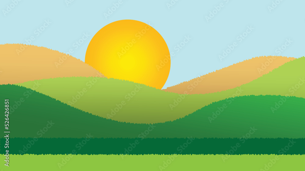 sunrise over the hill vector illustration natural concept sunrise over the hill vector illustration natural concept