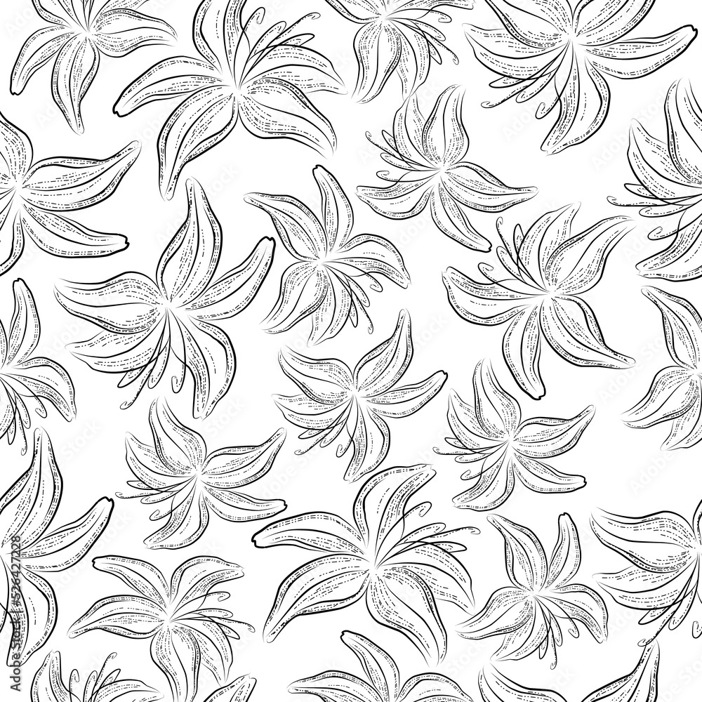 Vector lilly seamless pattern. Black and white with line art on white backgrounds. Vector lilly seamless pattern. Black and white with line art on white backgrounds.