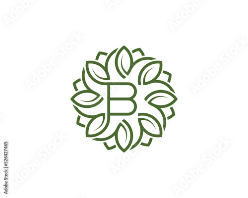 Letter B Leaf Circle Logo Concept symbol sign icon Design. Floral, Herbal, Natural, Eco Logotype. Vector illustration template